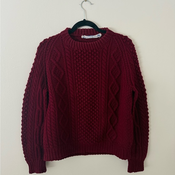 Vintage Sweaters - Vintage 70s Joseph F. Heron - Ardara Donegal Irish Handknit Wool Sweater Maroon
